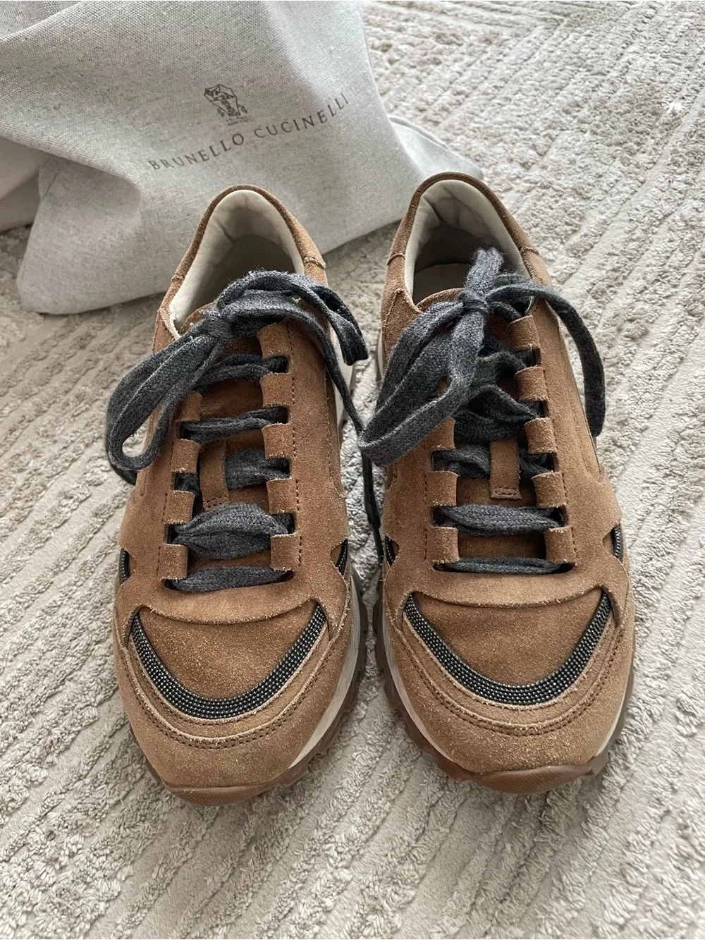 Brunello Cucinelli - Suede runners with Monili Copper Low Top Sneakers
